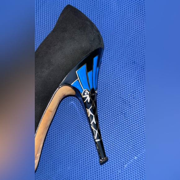 Vintage Giuseppe Zanotti Leather Peep Toe Mosaic Heels, Size 37.5 (US 7) - Picture 7 of 8